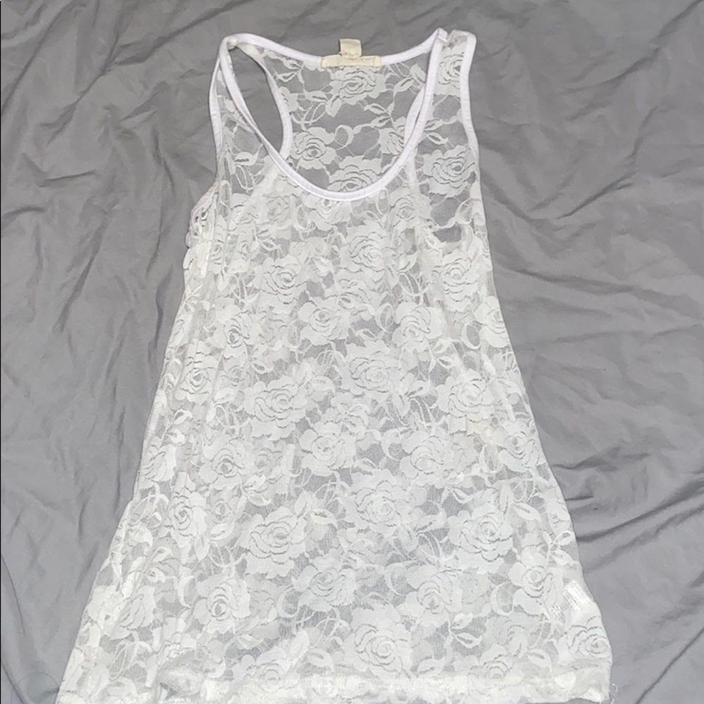 Flowery white mesh tank top